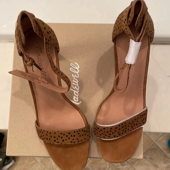 ⭐️HP⭐️NWT Madewell Animal Print Heels Sandals in Spotted Calf Hair brown size 10 - Picture 3 of 6